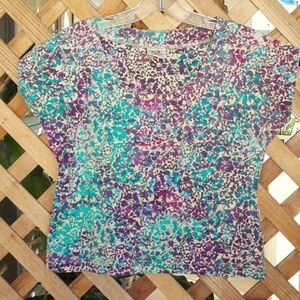 Rum Reggae Print Cap Sleeve Cotton Knit Top Small